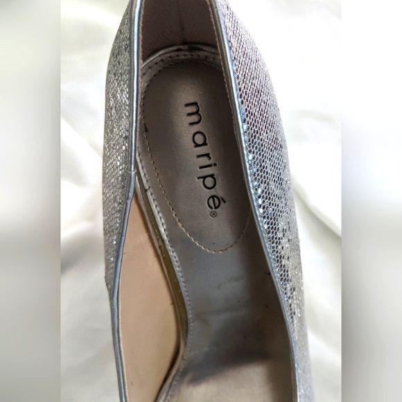 Maripe Silver Shimmer Peep Toe Heels - Picture 3 of 7
